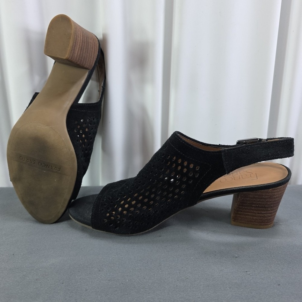 Franco Sarto MANDI2 Open Toe Heeled Mule Sandal 8.5 Black Mesh Slingback Leather - Picture 6 of 7